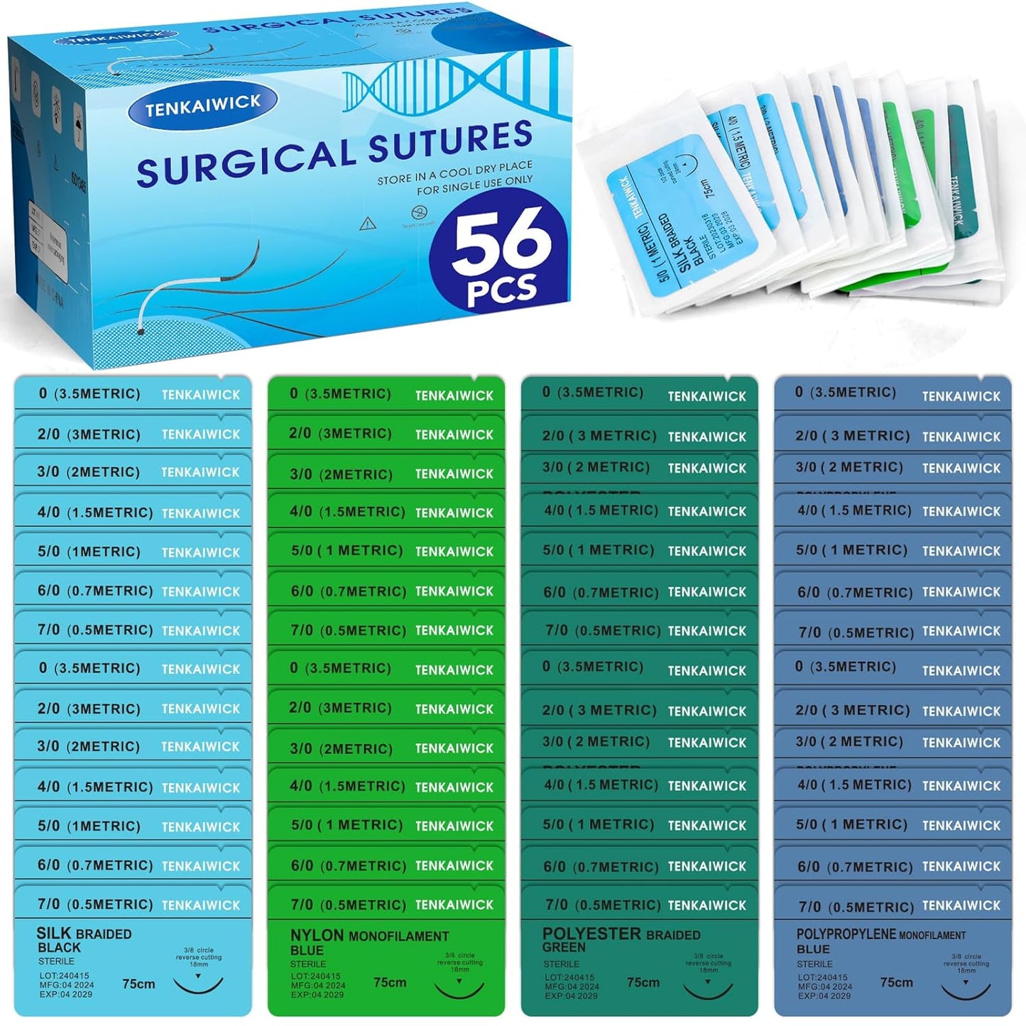 28 Packs Sutures Thread with Needle