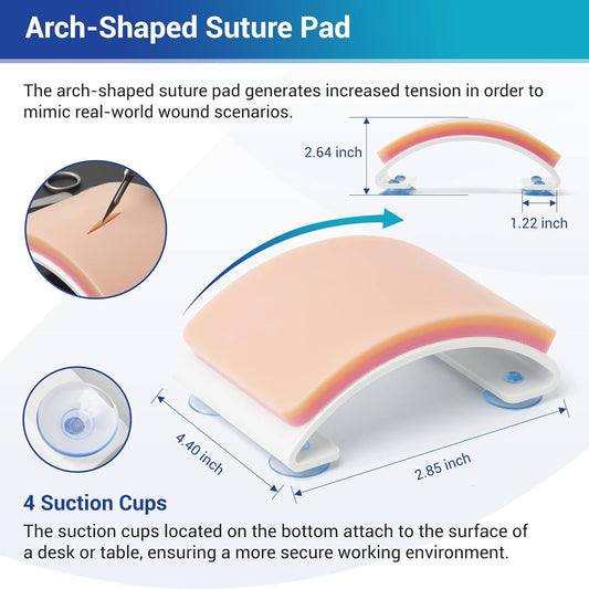 Complete Set Suture Practice Kit Includes Arch-Shaped and Pre-Cut Wounds Pads