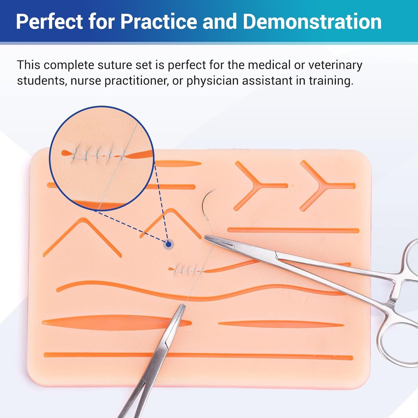 Complete Set Suture Practice Kit Includes Arch-Shaped and Pre-Cut Wounds Pads
