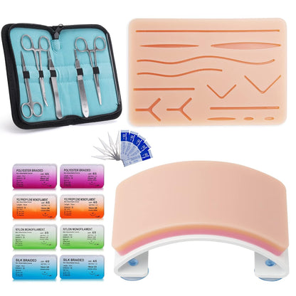 Complete Set Suture Practice Kit Includes Arch-Shaped and Pre-Cut Wounds Pads