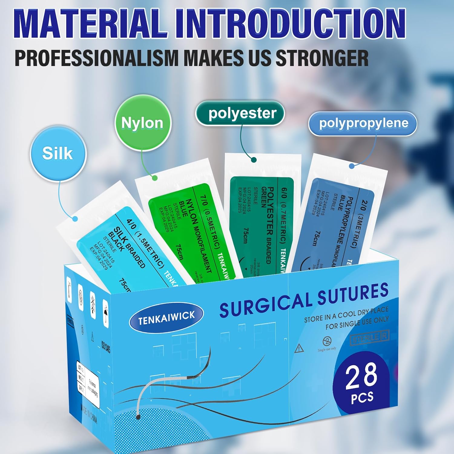 28 Packs Sutures Thread with Needle