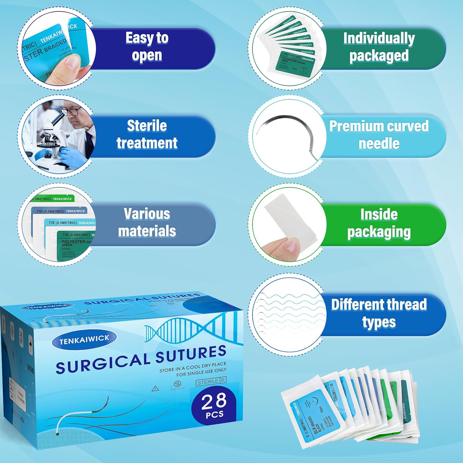 28 Packs Sutures Thread with Needle