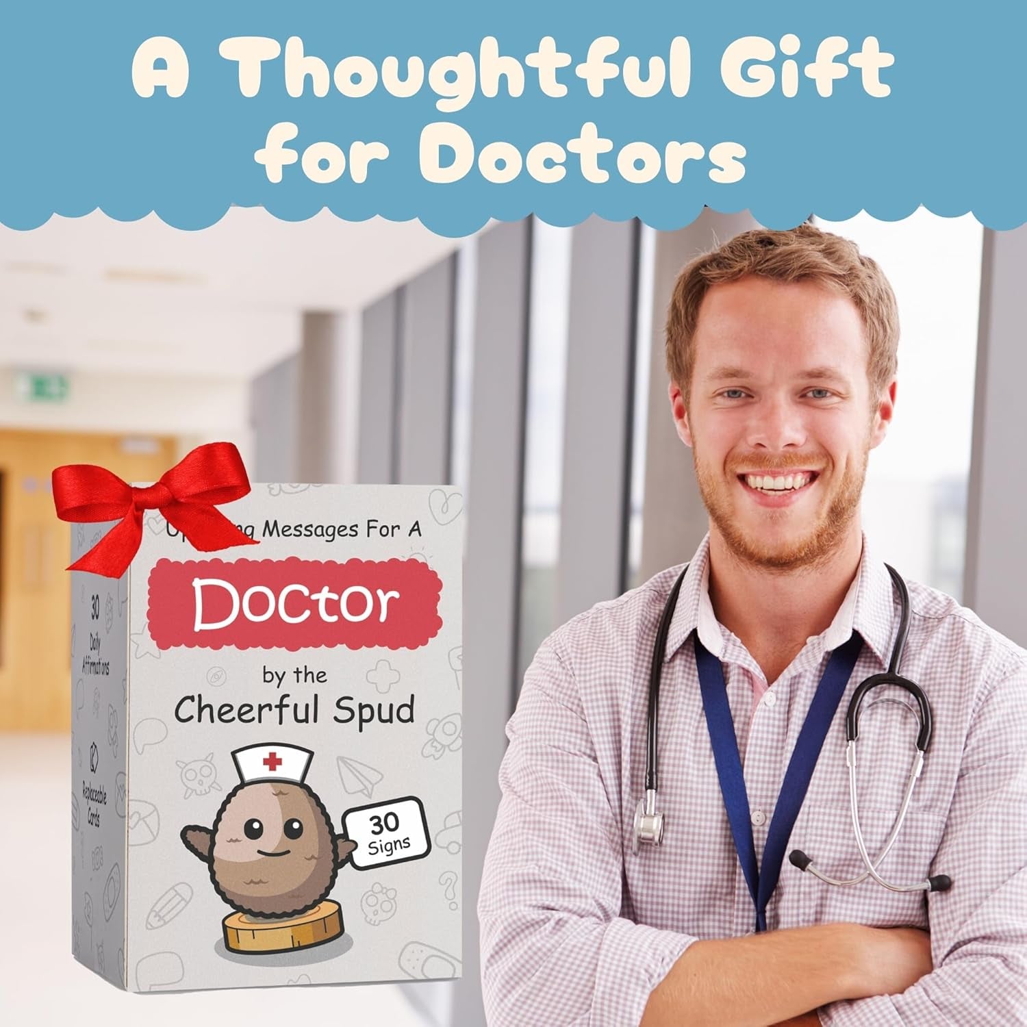Doctor Gifts - Handmade Crochet Potato Doll with 30 Cute Signs for Doctors - Funny Gift Idea for Women Doctors for Birthday Christmas or Retirement - Bulk Staff Appreciation Thank You Present