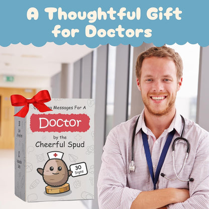 Doctor Gifts - Handmade Crochet Potato Doll with 30 Cute Signs for Doctors - Funny Gift Idea for Women Doctors for Birthday Christmas or Retirement - Bulk Staff Appreciation Thank You Present