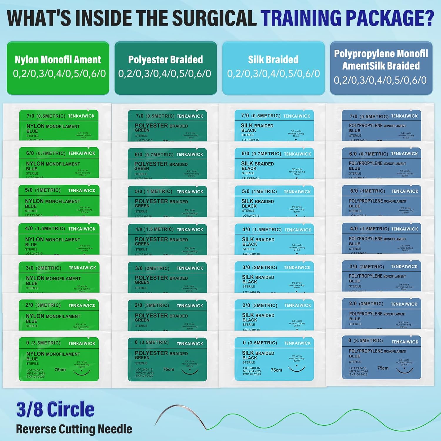 28 Packs Sutures Thread with Needle