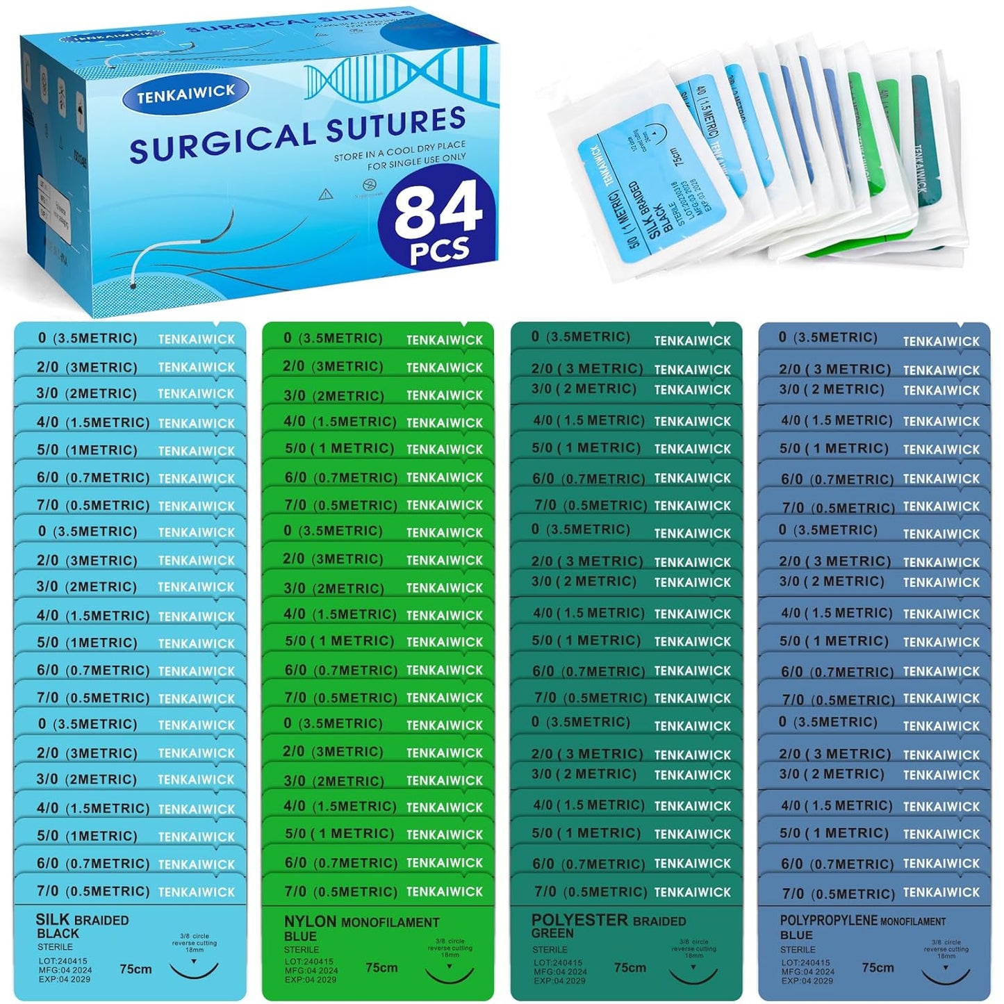28 Packs Sutures Thread with Needle