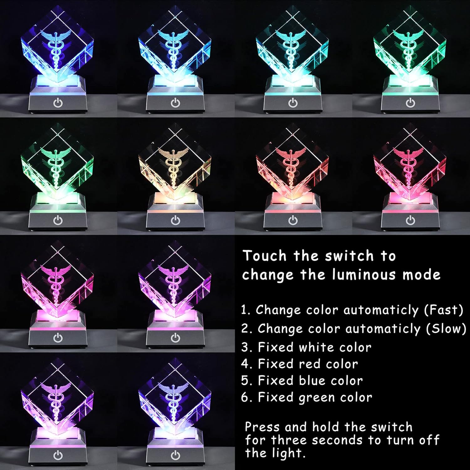 3D Crystal Caduceus Figurine 